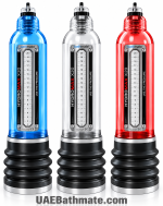 Bathmate HydroMax X20 vacuum pumps in blue clear and red