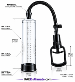 Manual vacuum pump with transparent cylinder and size specifications
